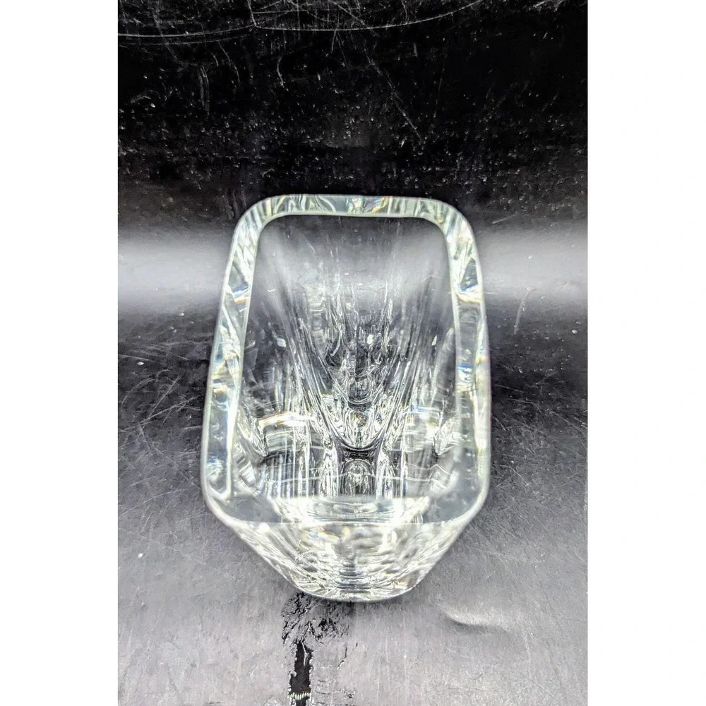 Vintage Lindshammer Etched Clear Crystal Vase Swan Bird 5.5